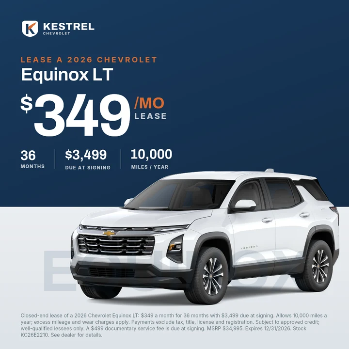 A Kestrel Chevrolet lease banner, 1080 by 1080
